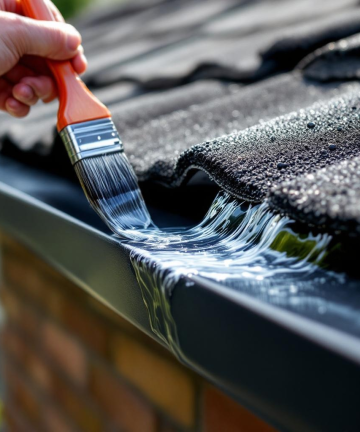Applying sealant to roof shingles for waterproofing.