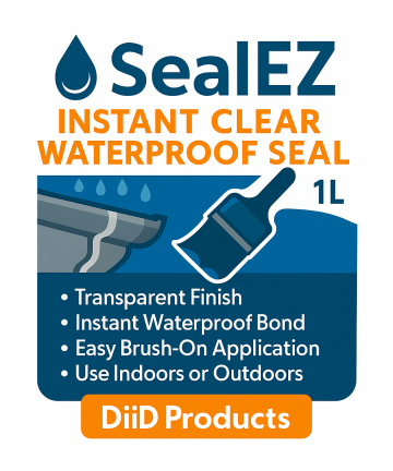 SealEZ waterproof seal, brush-on application, transparent finish.